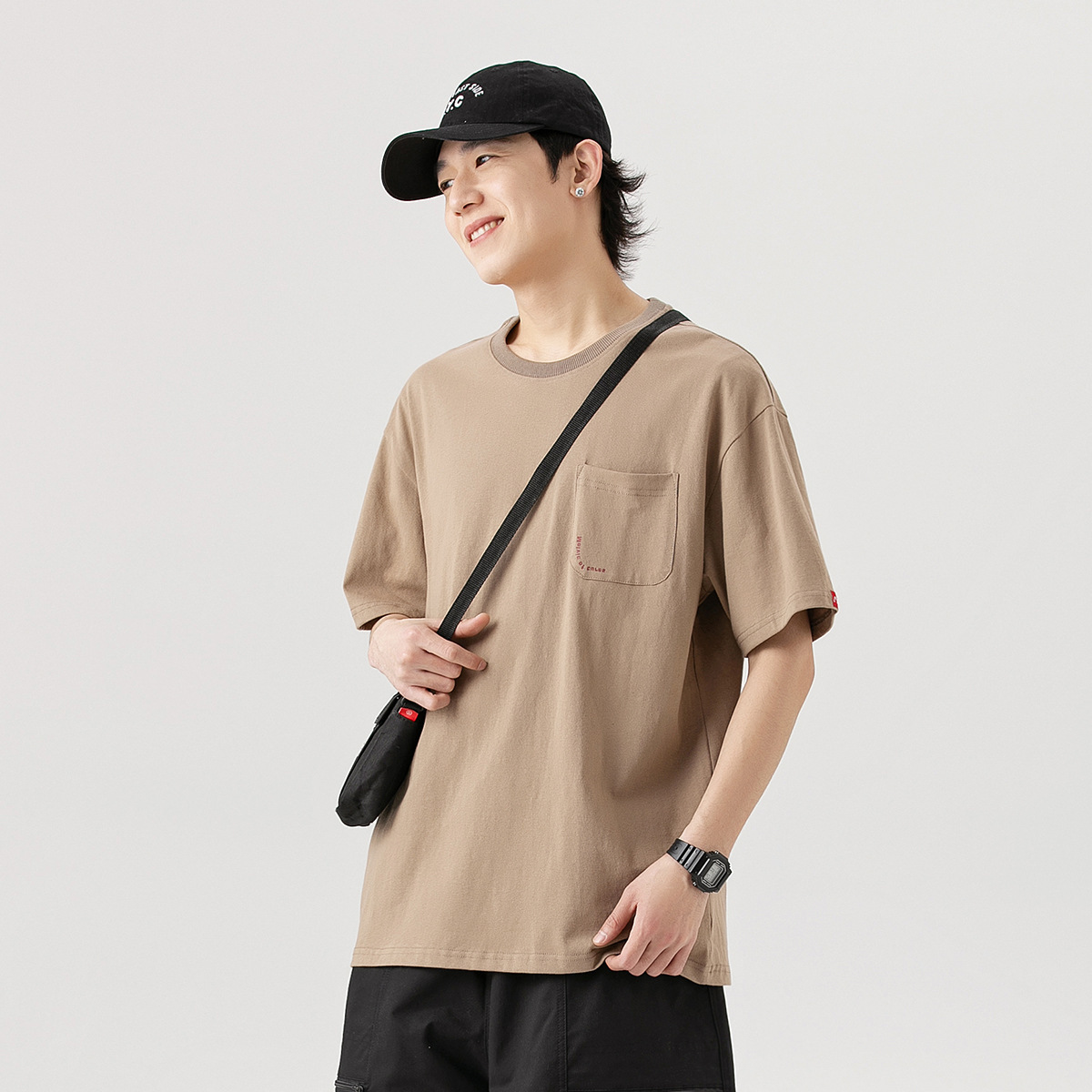 8M15 簡約單口袋印花短棉TEE 五色