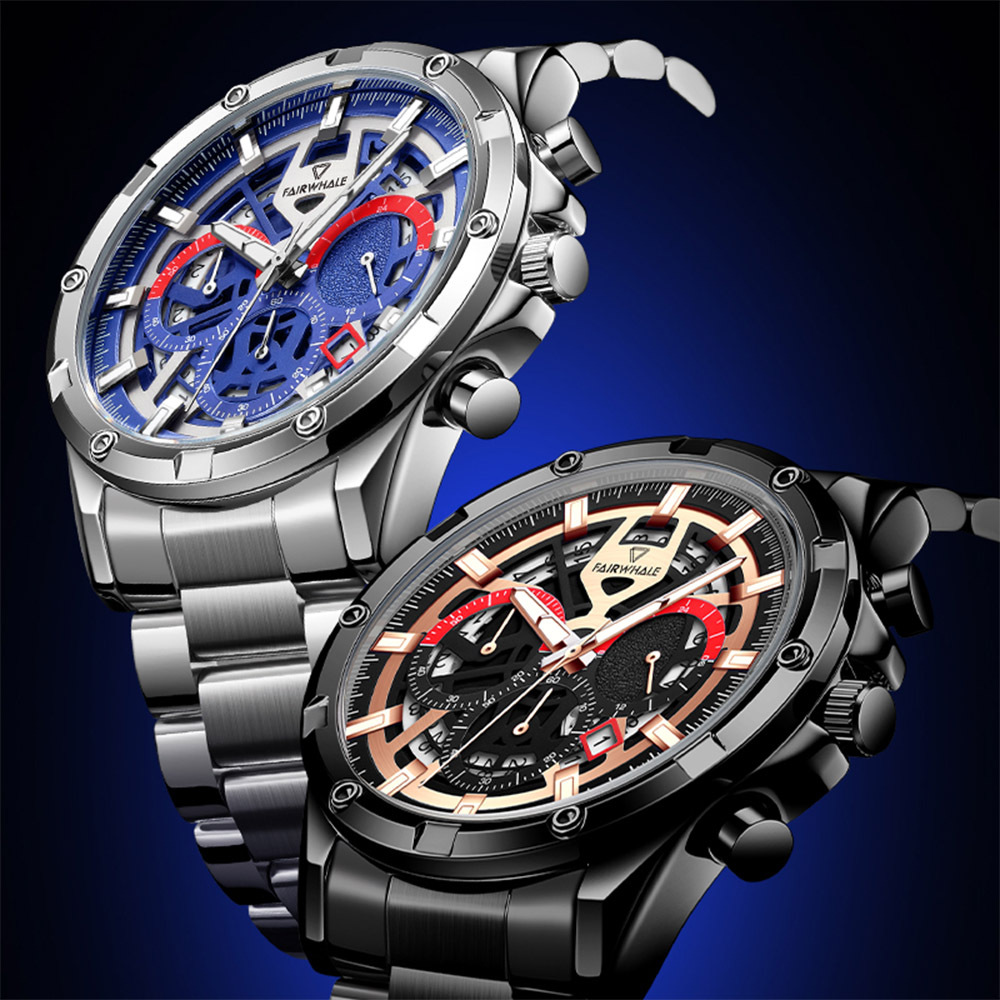 【Mark fairwhale 馬克菲爾】賽車時尚 年輕潮流 三針三眼計時 日期顯示夜光 不鏽鋼 手錶-5440