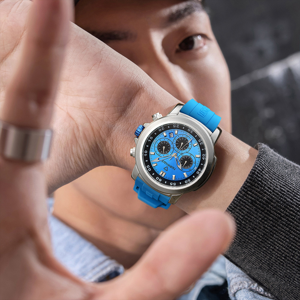 (預購)【Mark fairwhale 馬克菲爾】街頭嘻哈潮流 三針三眼 跳色酷炫時尚 矽膠 手錶-5520