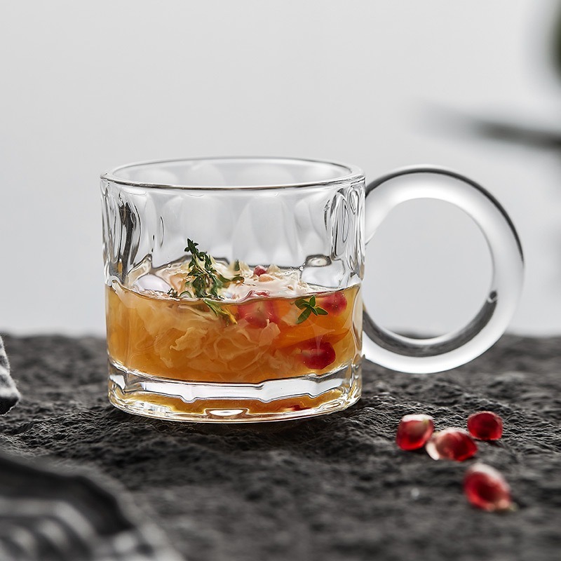 豎紋浮雕圓玻璃掛耳杯