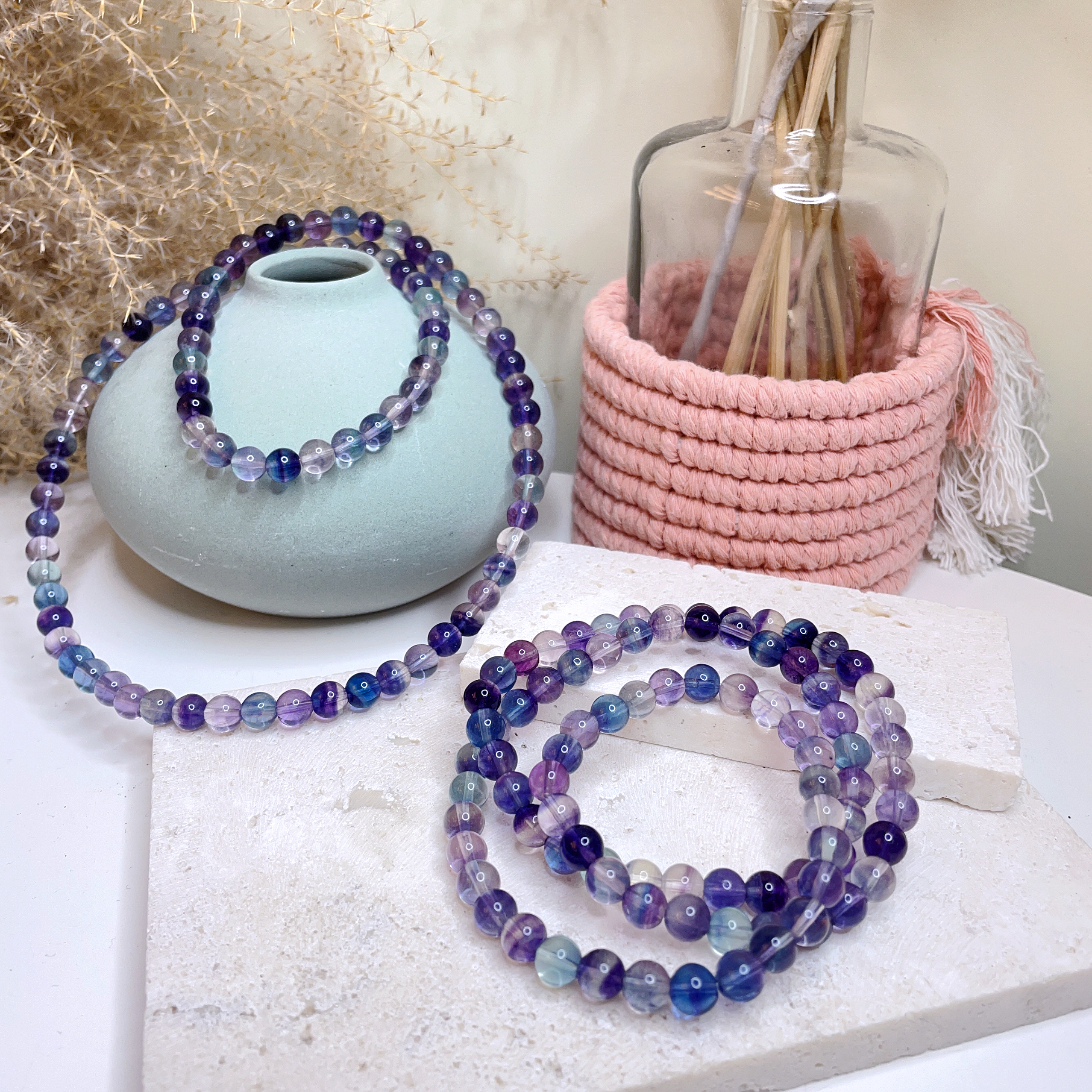 高品冰紫瑩石三圈 6mm