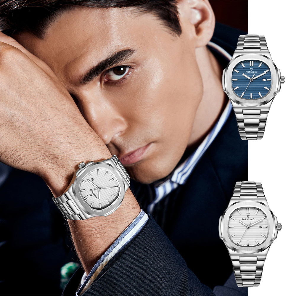 (預購)【Mark fairwhale 馬克菲爾】紳士商務專用 高格調 蝴蝶扣 夜光 不鏽鋼 手錶-5610