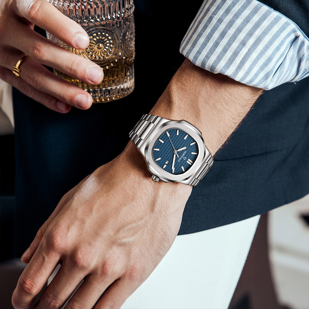 【Mark fairwhale 馬克菲爾】紳士商務專用 高格調 蝴蝶扣 夜光 不鏽鋼 手錶-5610