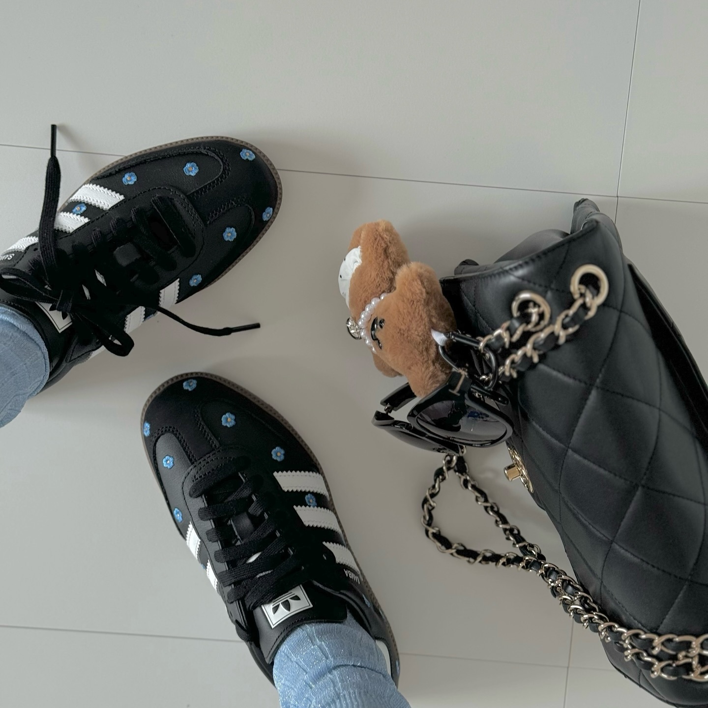 Adidas Originals Samba OG 黑色 藍色 小雛菊 刺繡 森巴 復古鞋 IF4397