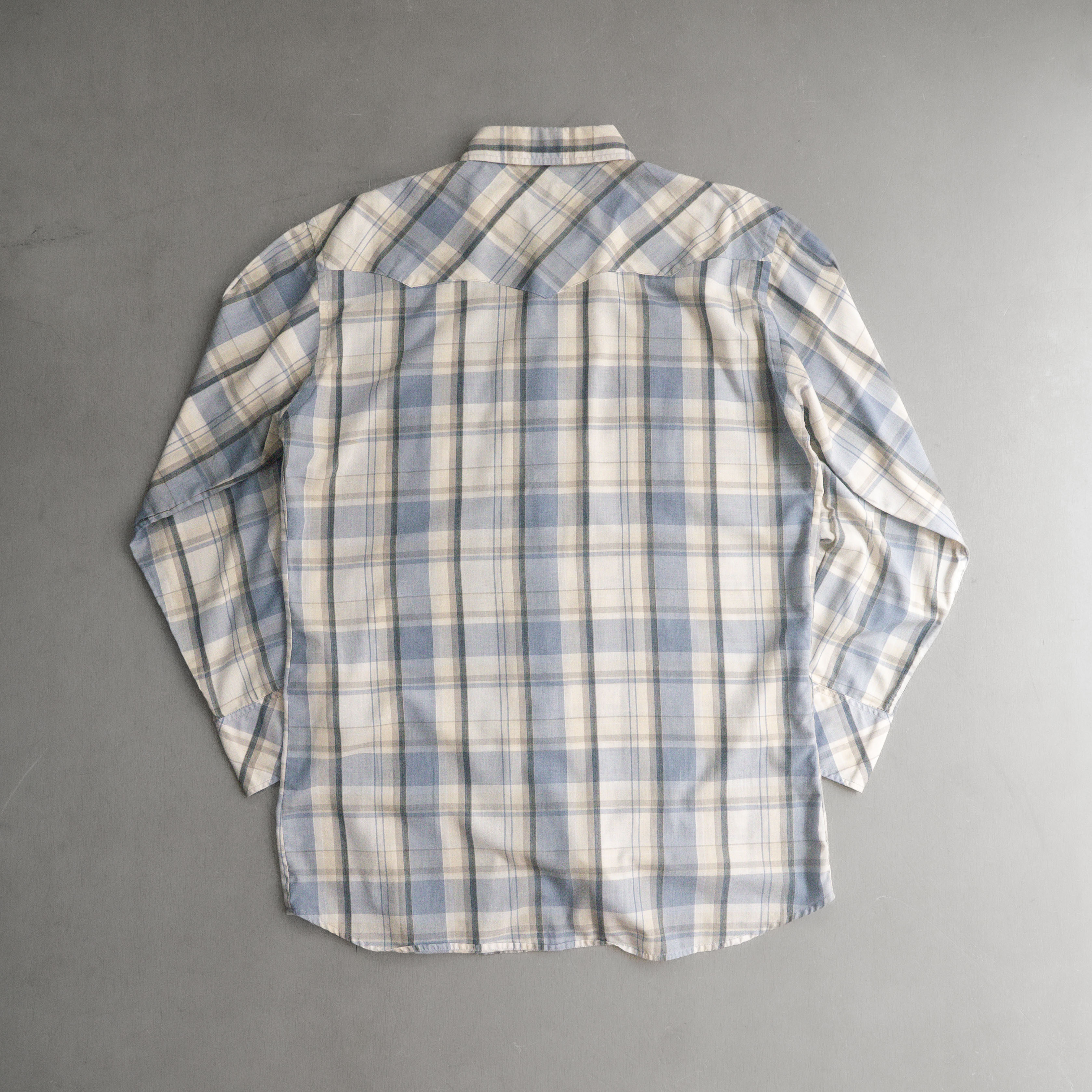 90S VINTAGE WESTERN SHIRT 美國 白藍 格紋 珍珠釦 西部 長袖 襯衫