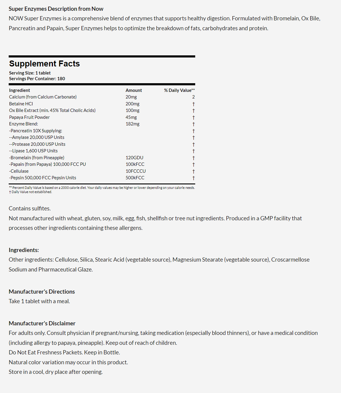[預購] Now 綜合消化酶 180錠 Super Enzymes tablets