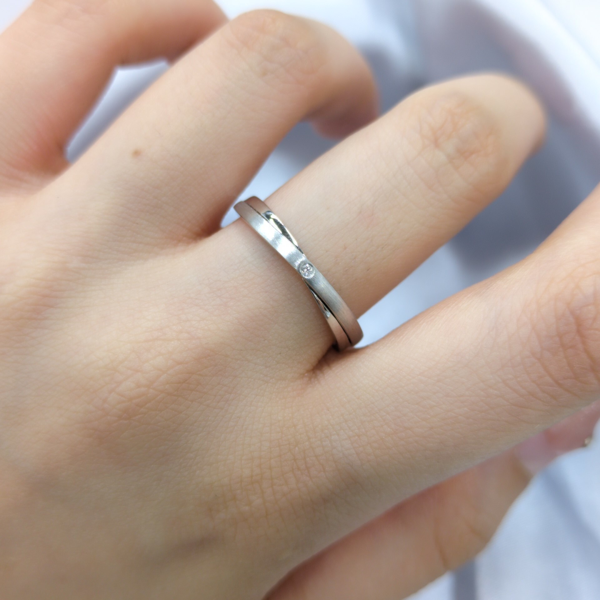 PT950 White Gold 0.0.07ct Diamond Wedding Rings