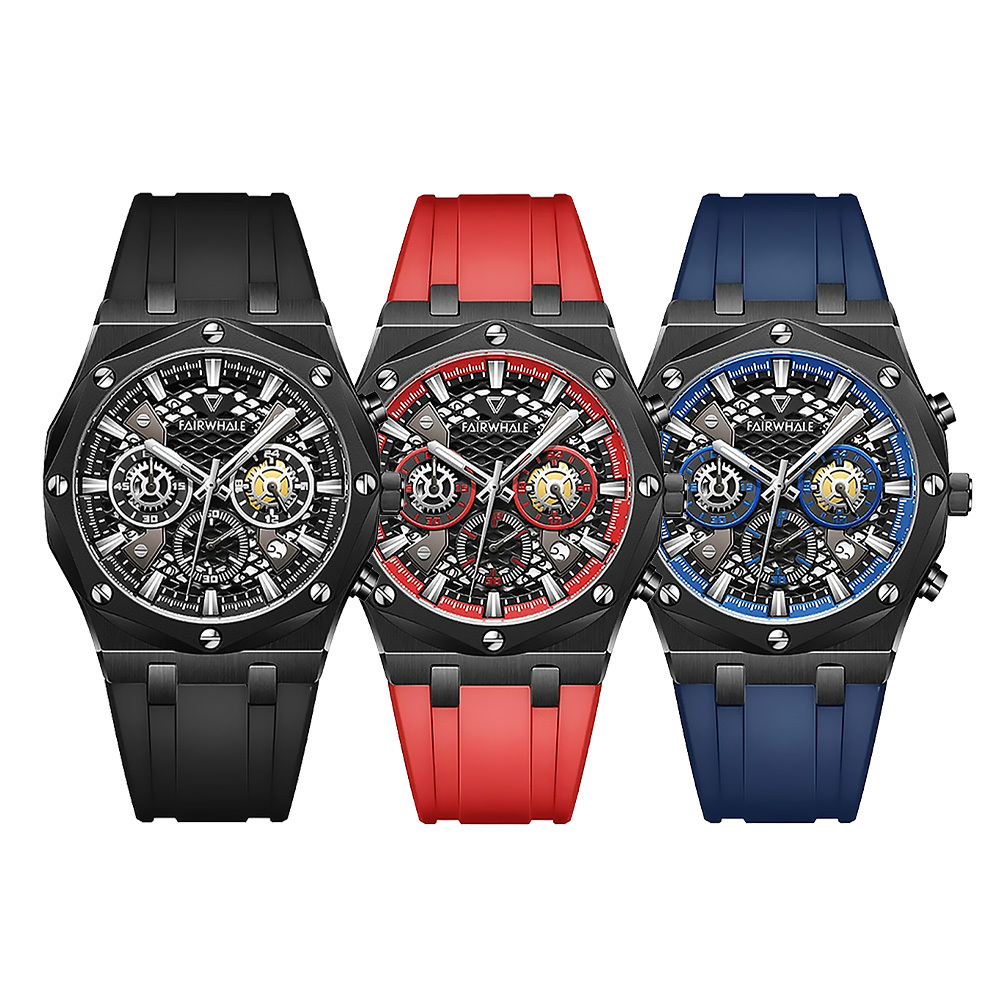 【Mark fairwhale 馬克菲爾】男士個性 時尚潮流 旅遊運動 熊貓 宇宙計型 三眼 夜光 腕錶 手錶-5660