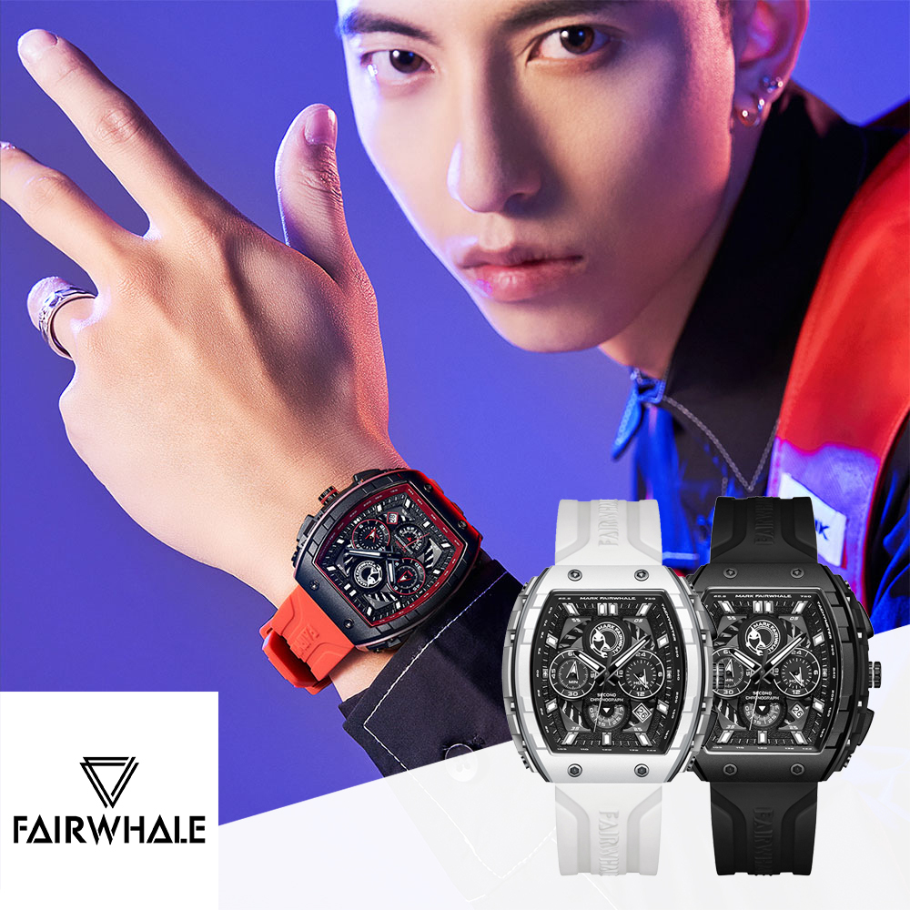 (預購)【Mark fairwhale 馬克菲爾】酒桶型 賽車硬漢 三針三眼 日期顯示夜光 手錶-5670