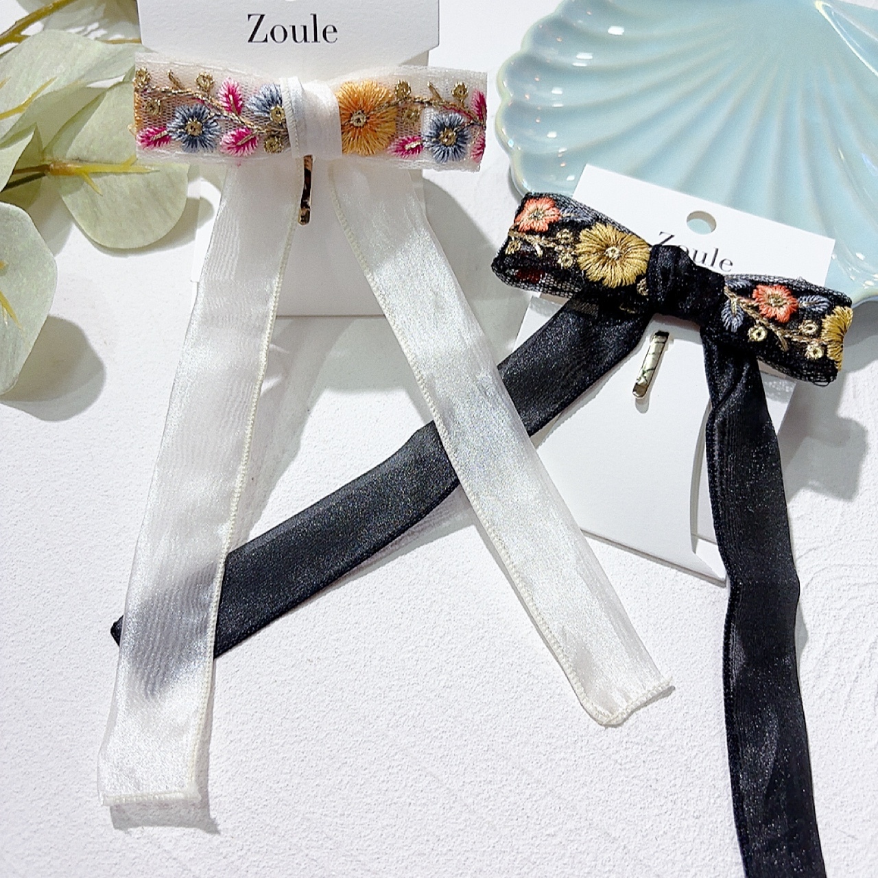 蝴蝶結刺繡髮圈插