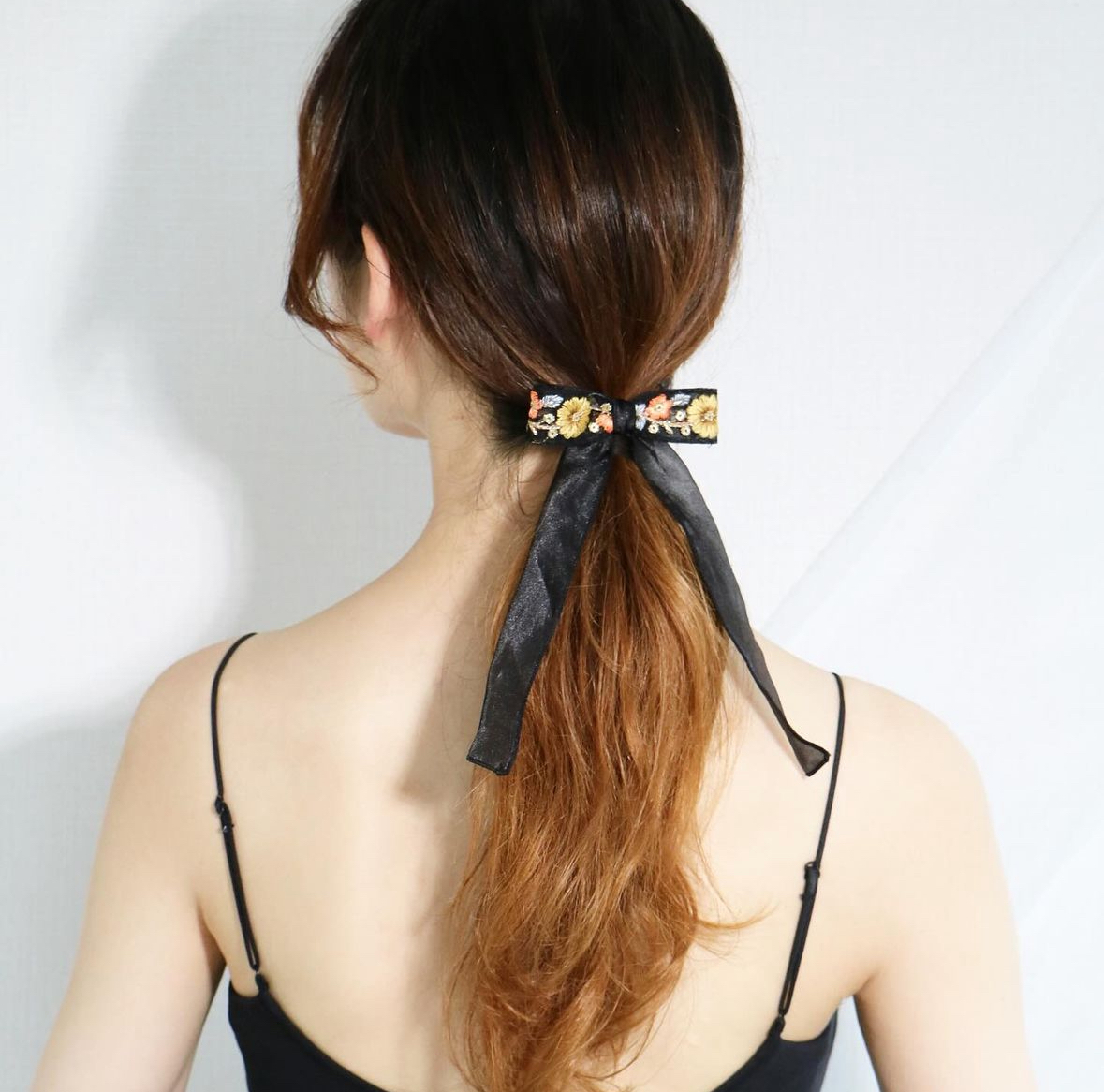 蝴蝶結刺繡髮圈插