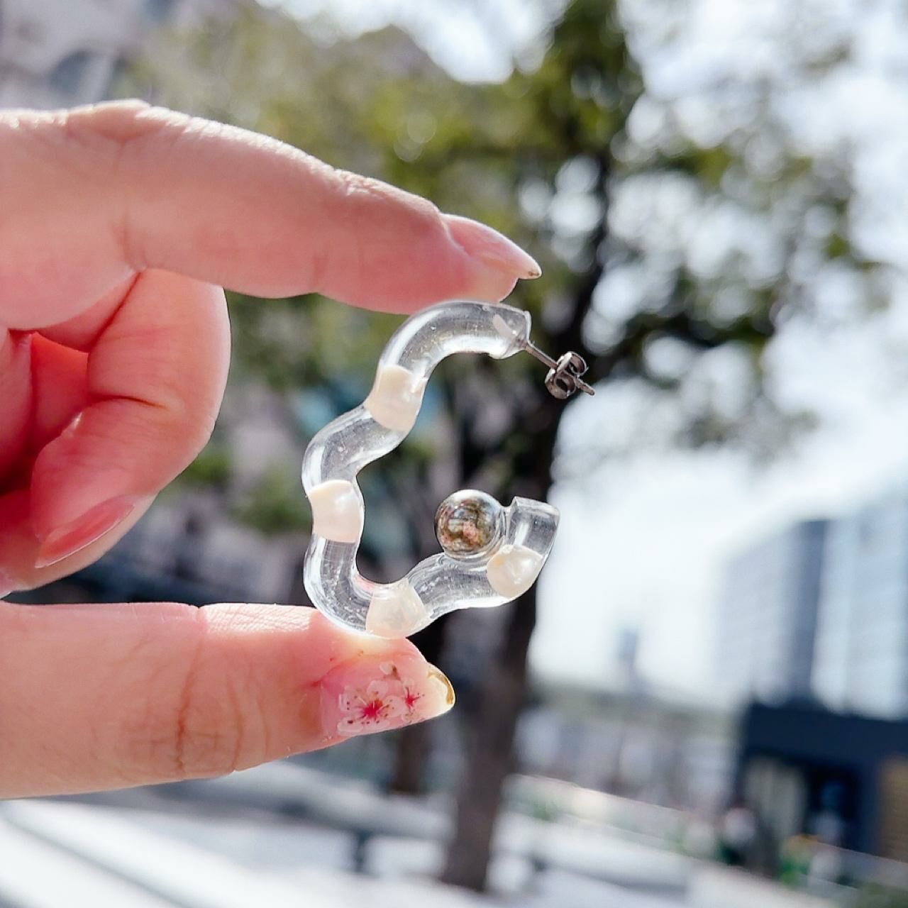 [手作家] 透明感雲朵珍珠耳環