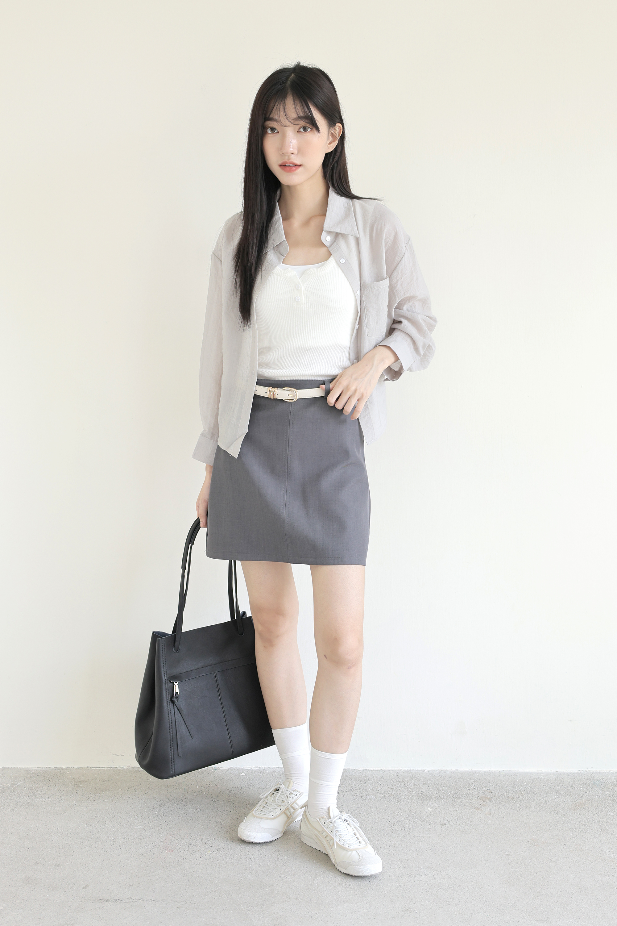 簡約顯瘦A字短裙(附腰帶）