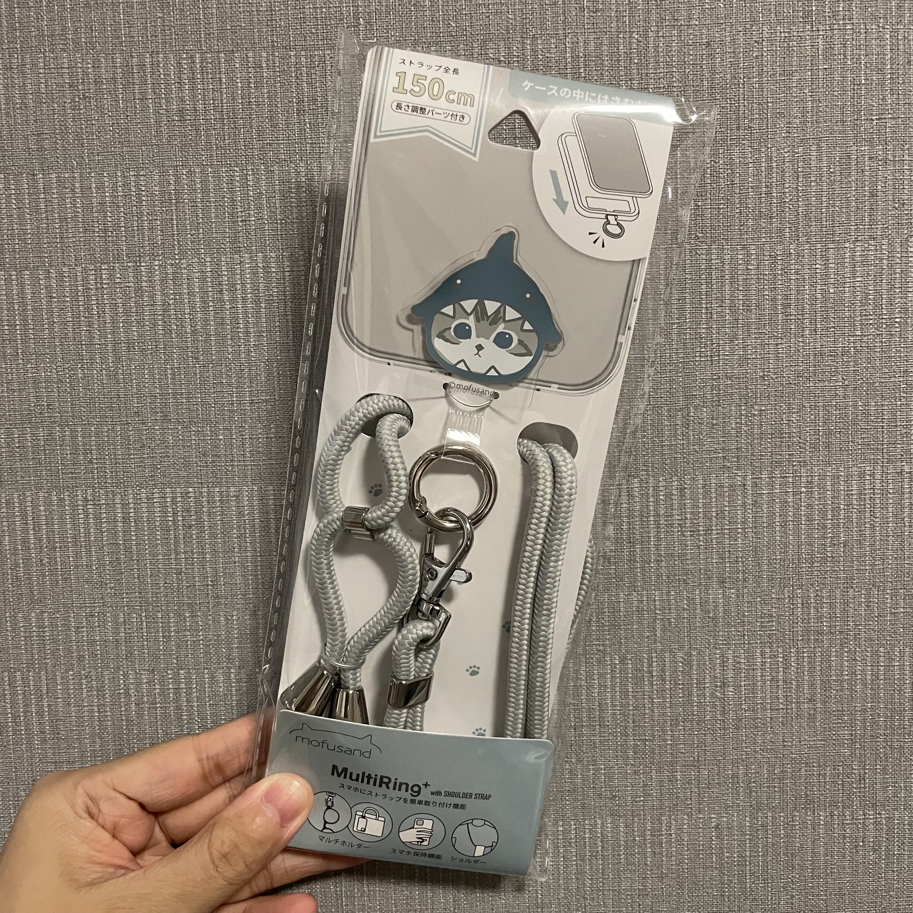 JP Mofusand 鯊魚貓貓 手機斜揹帶 灰色 7930 M010803