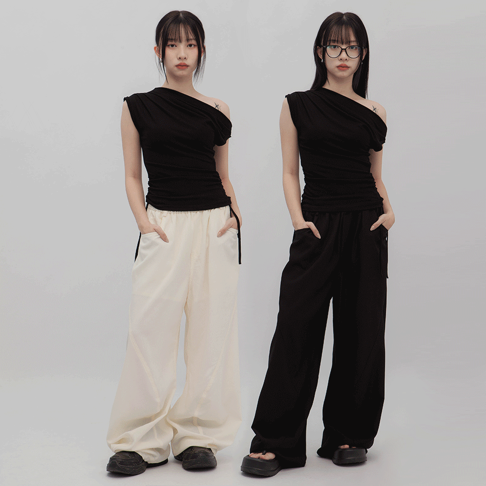 飄逸弧形剪裁寬管長褲(in stock)