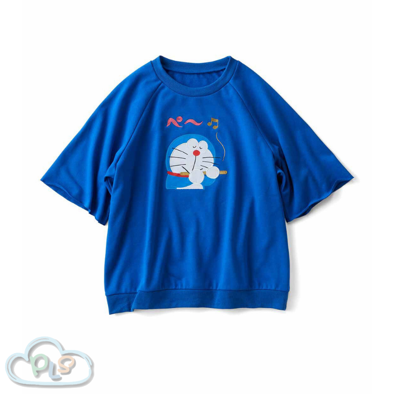 In Stock Round neck patch T-shirt blue Doraemon Felissimo #22311