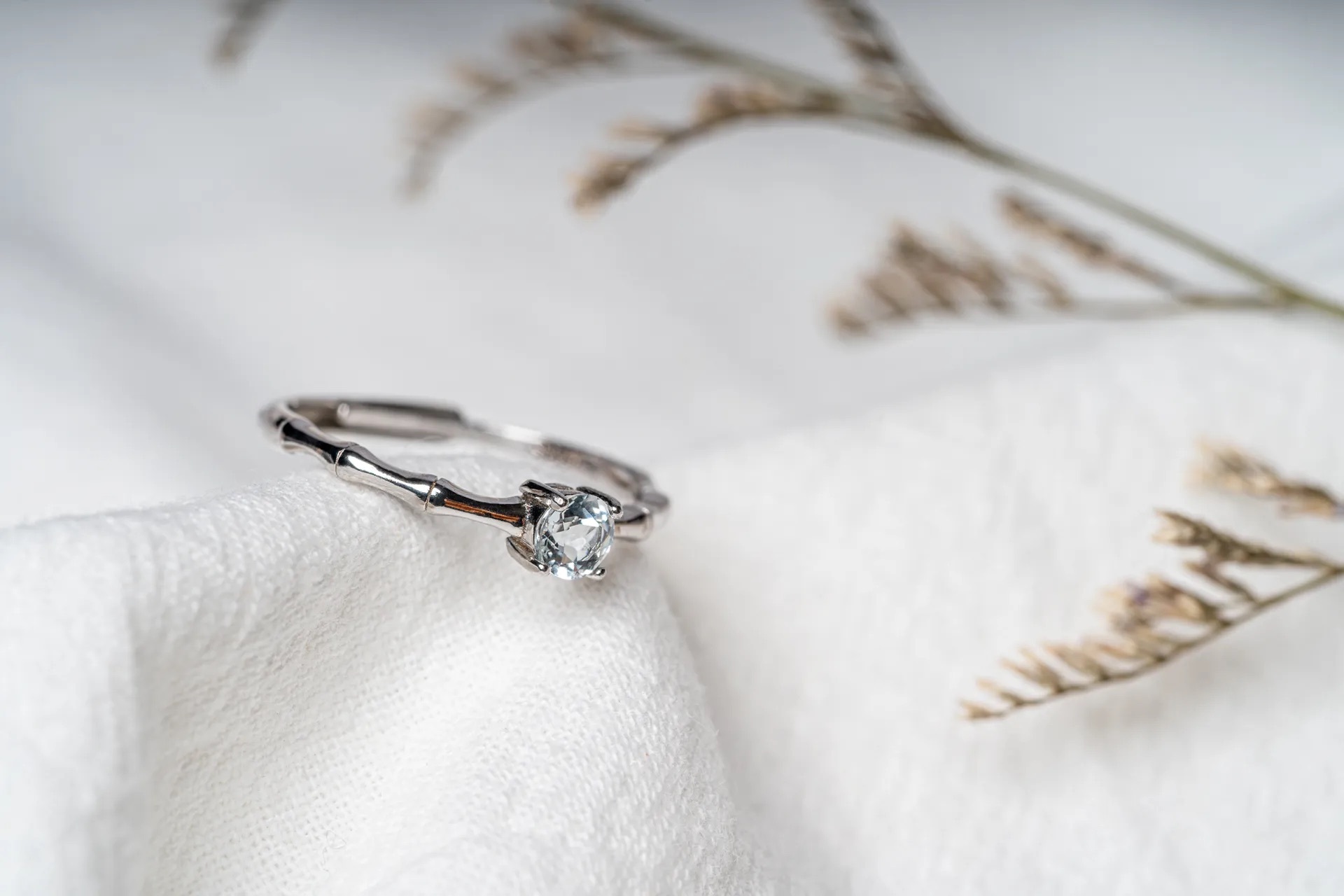 S925銀戒指 | 竹節｜海藍寶｜三月誕生石