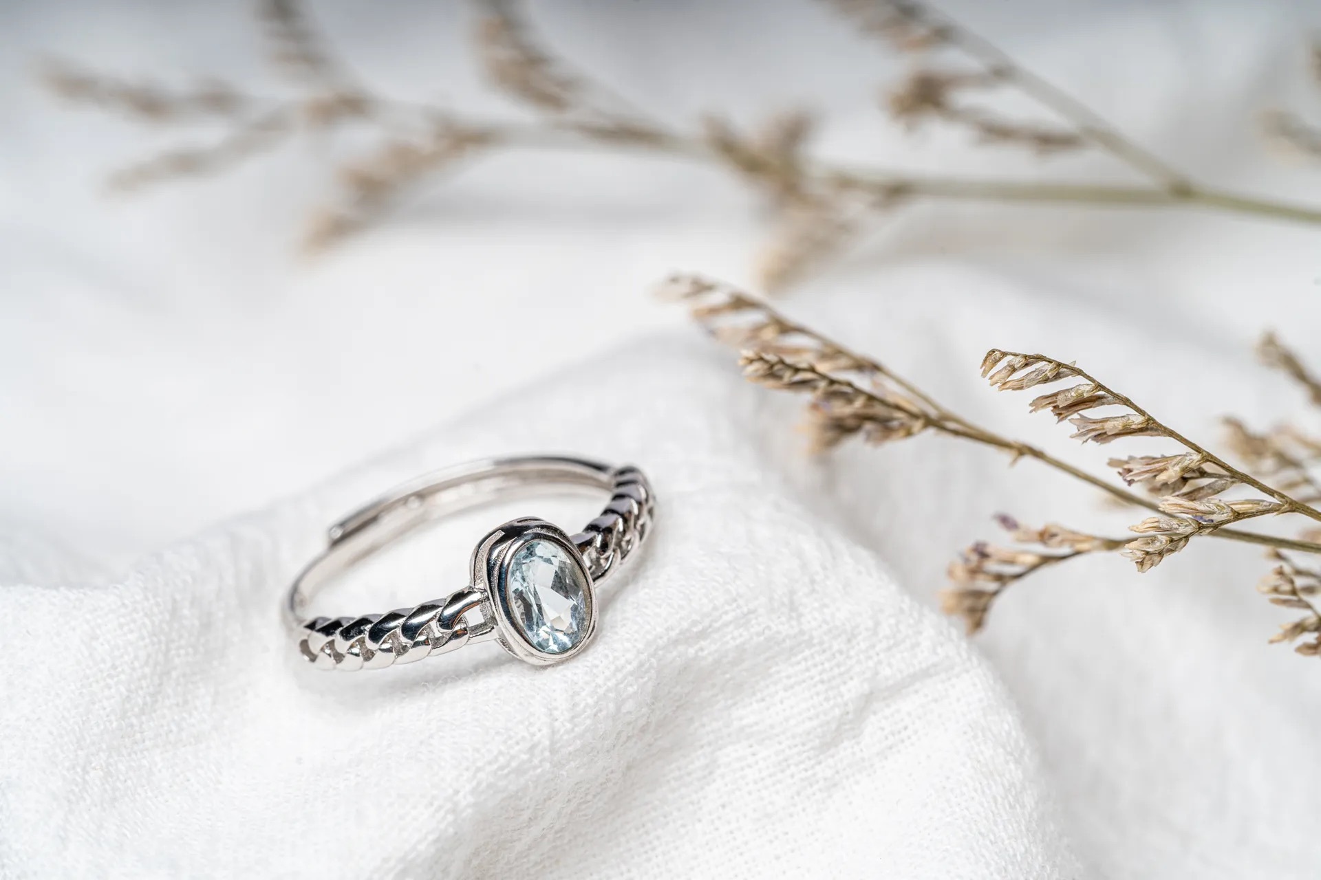 S925銀戒指|編織｜海藍寶｜三月誕生石