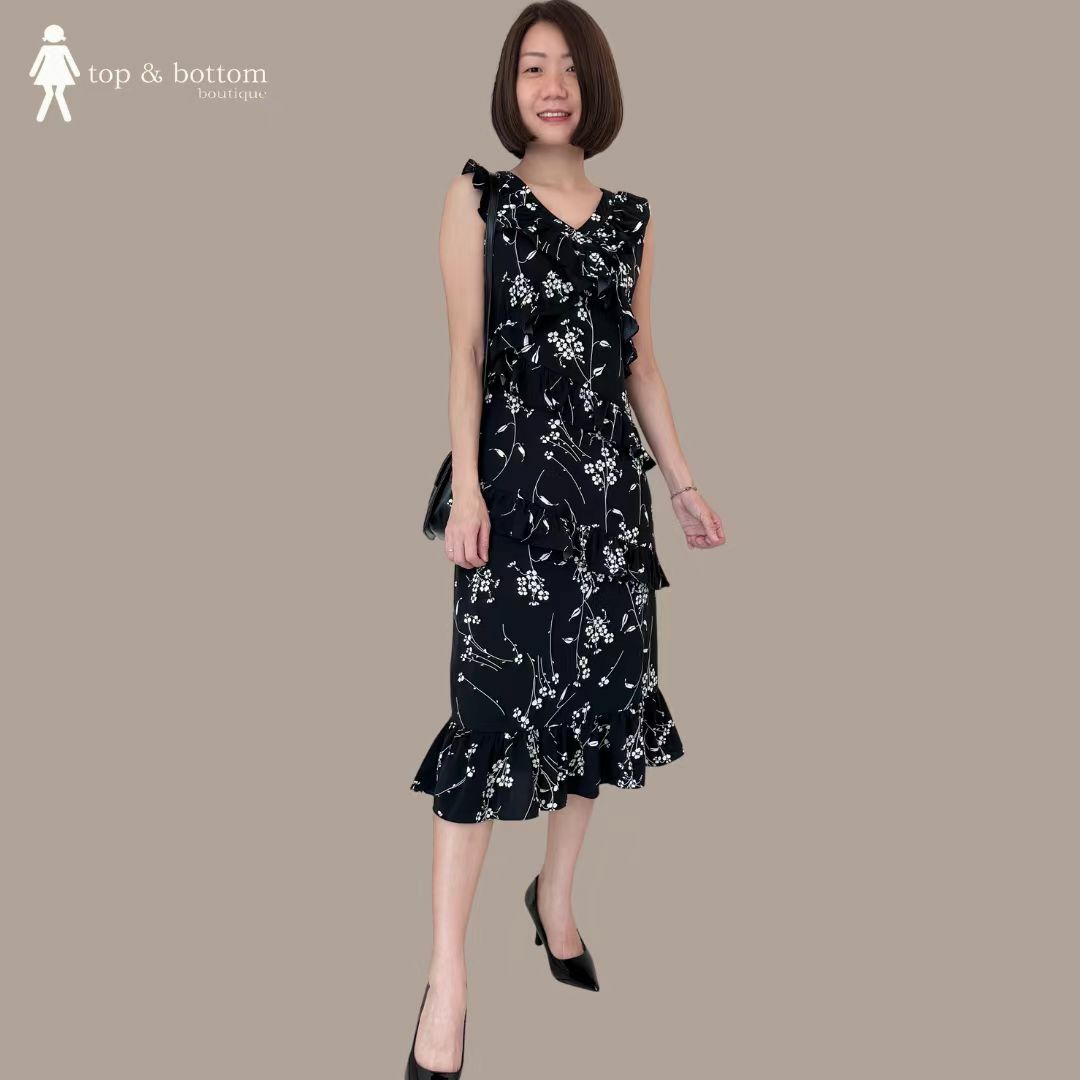 FLORAL PRINT RUFFLED MIDI DRESS
