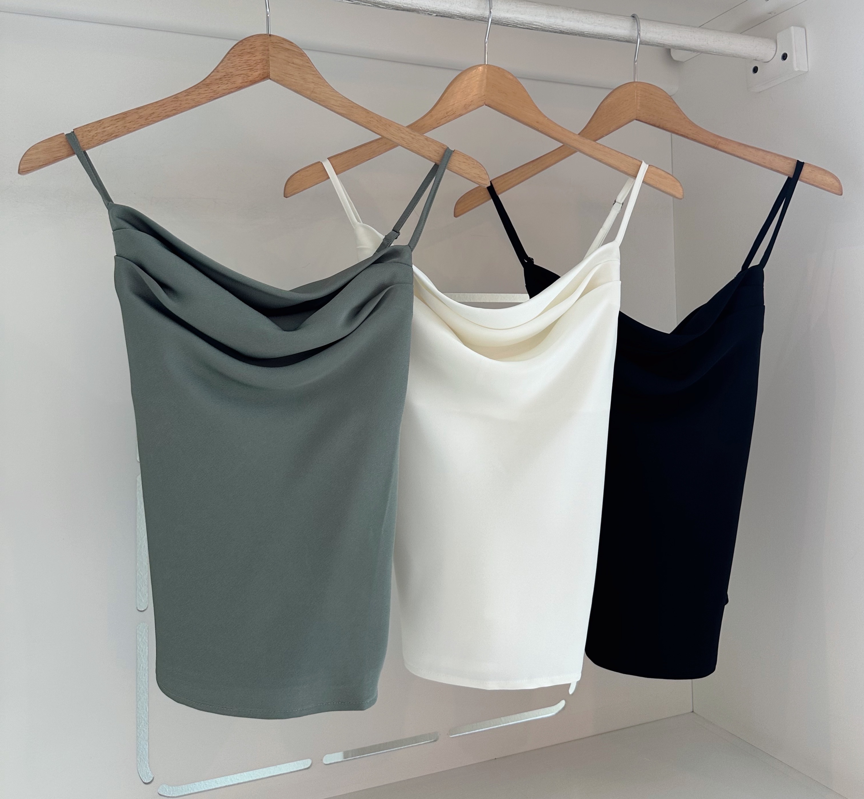 STRAP SATIN DROP NECK BLOUSE