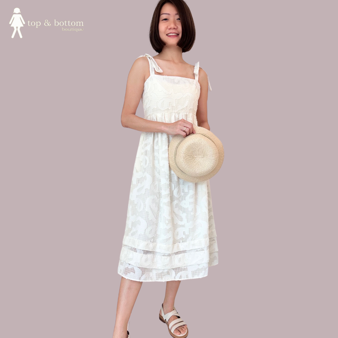 STRAP EMBROIDERED BABY DOLL MIDI DRESS