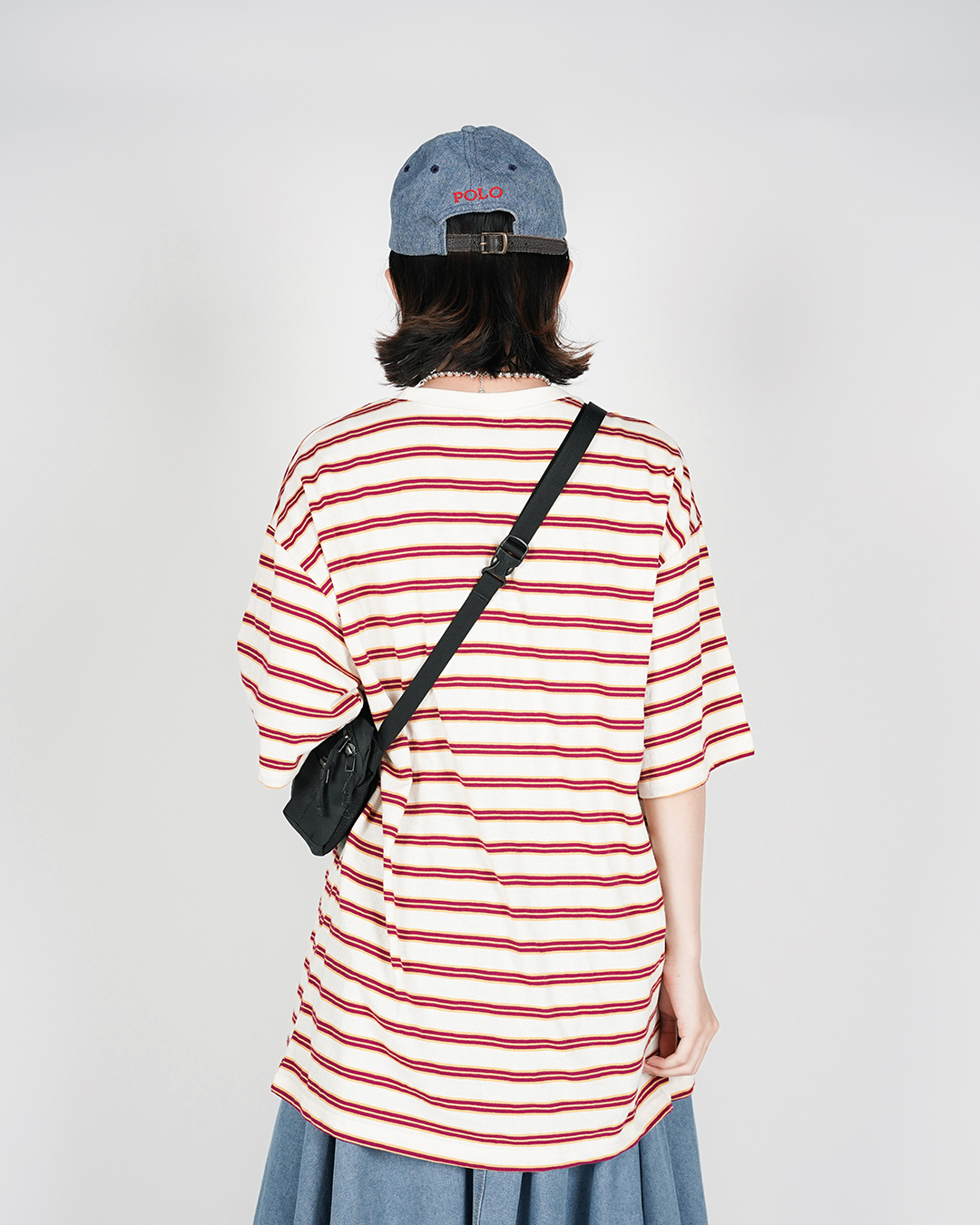 包邊領拼色橫間Tee