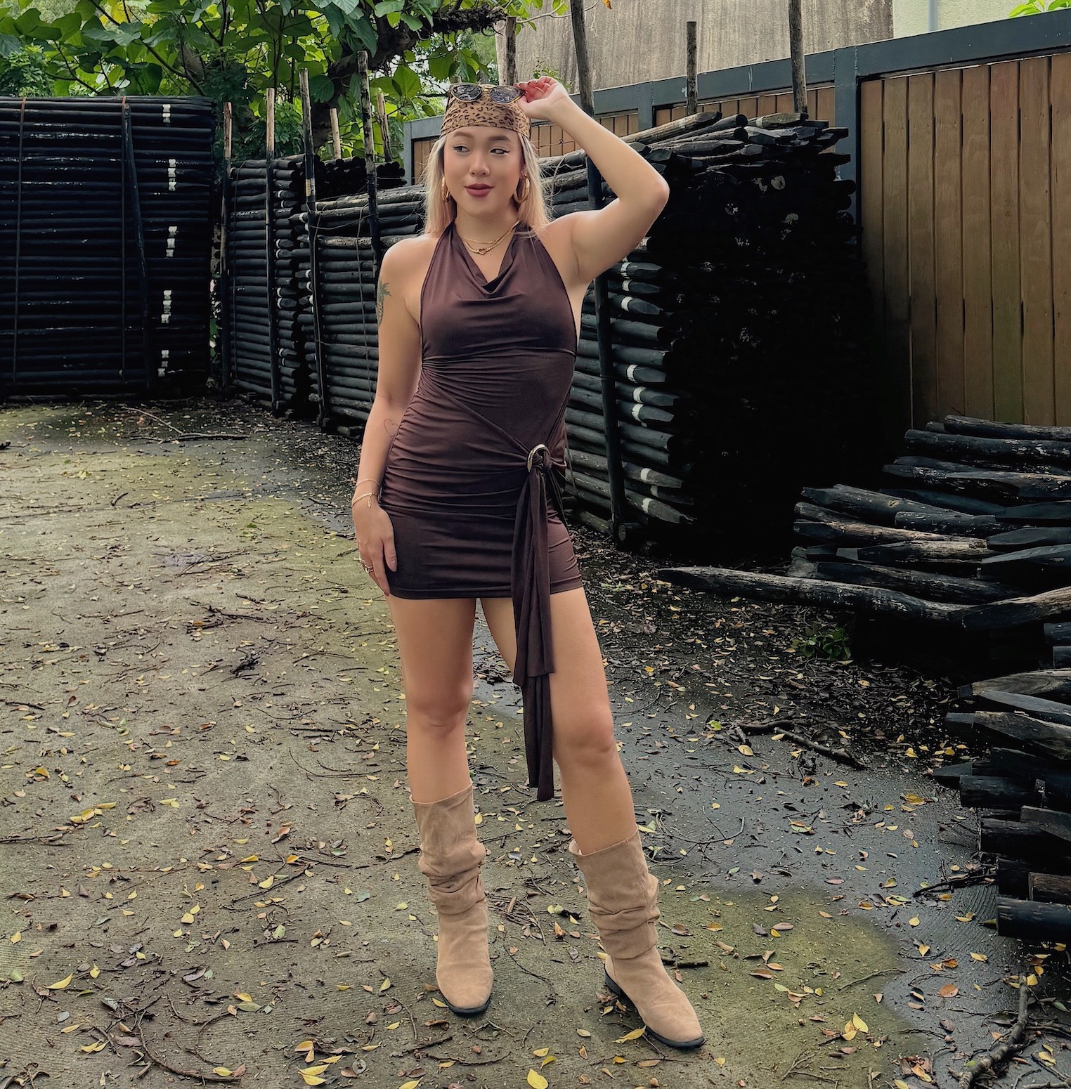 Vitange咖色腰環洋裝