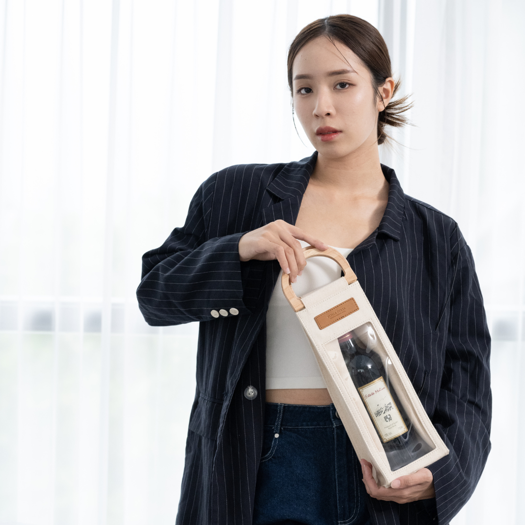 清新厚帆布單支紅酒提袋 - 北歐極簡