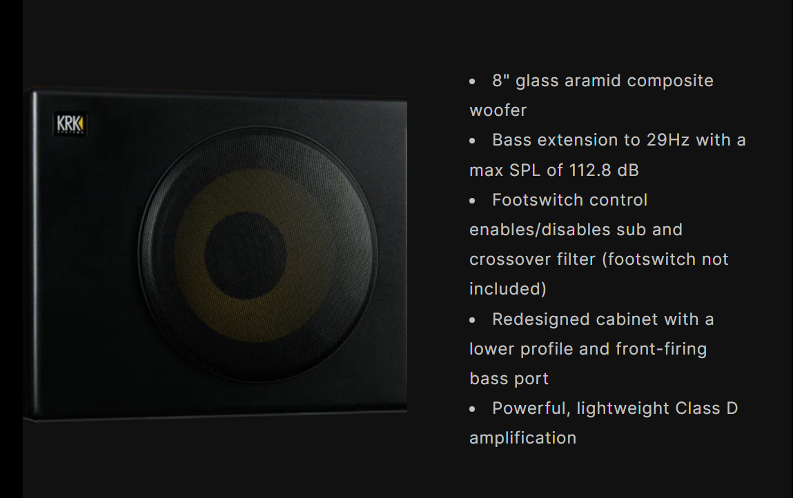 KRK S8.4 Powered Studio Subwoofer 有源低音喇叭監聽音箱