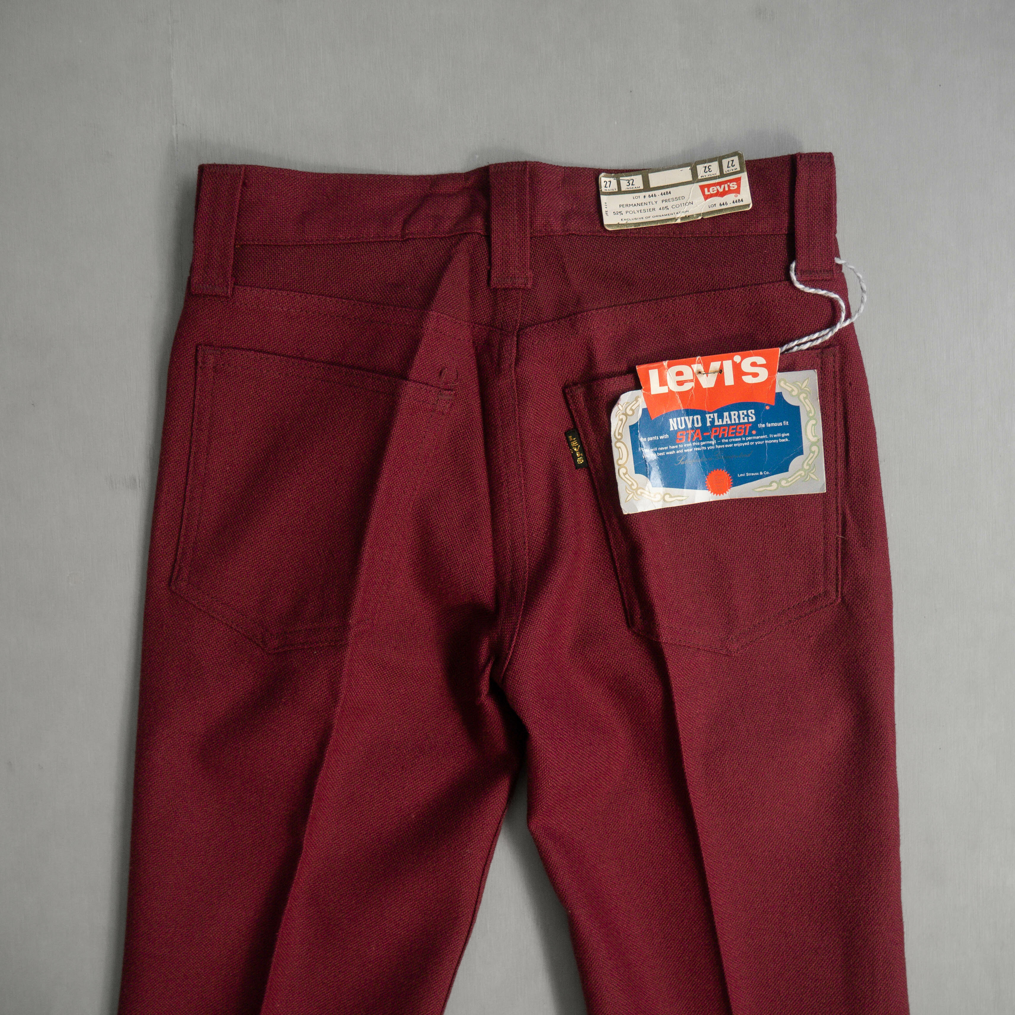 70S LEVIS 646 STA PREST BELL BOTTOM 酒紅 黑標 靴型 喇叭褲 庫存新品