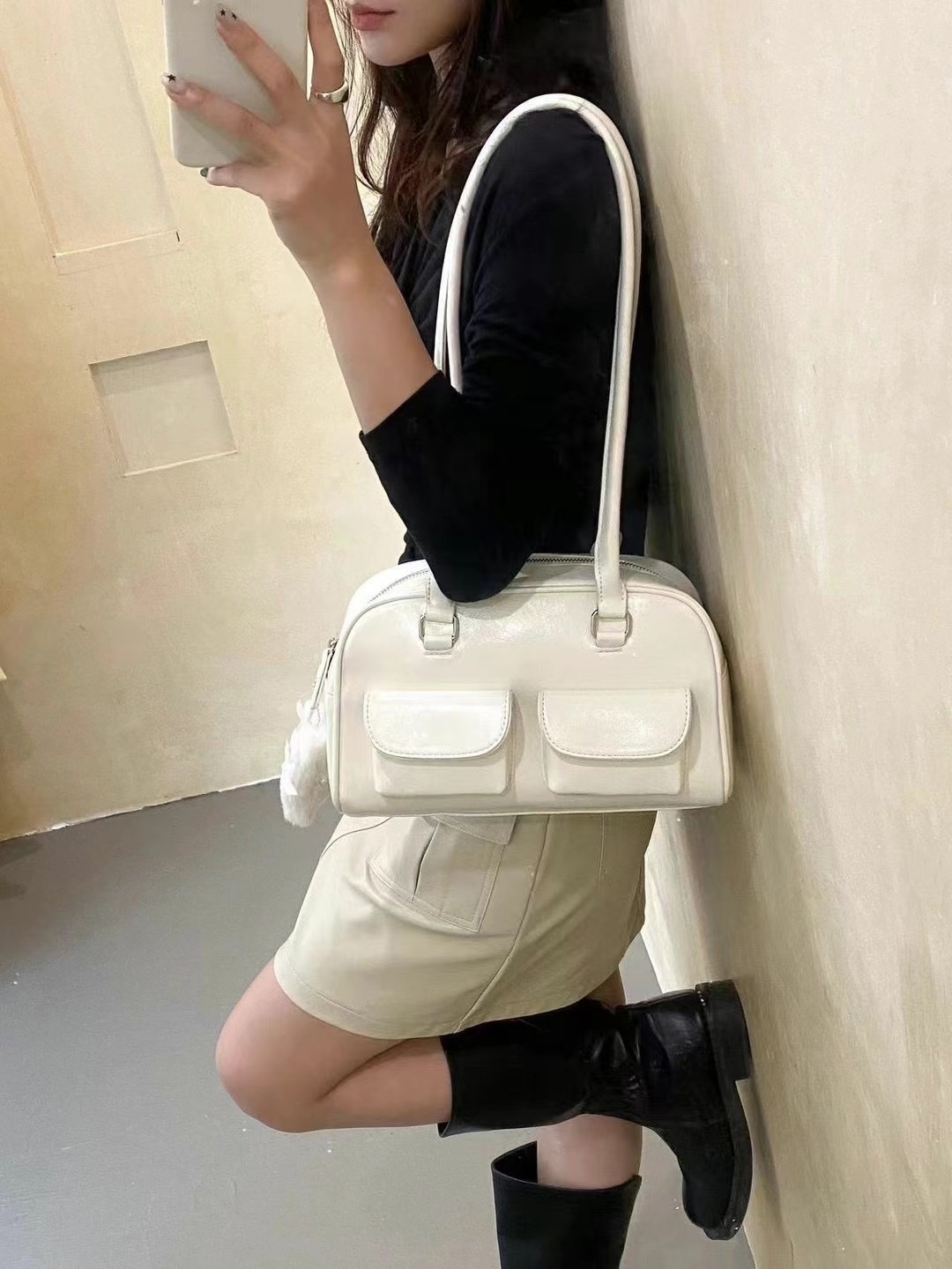 正韓 長柄兩口袋側背包