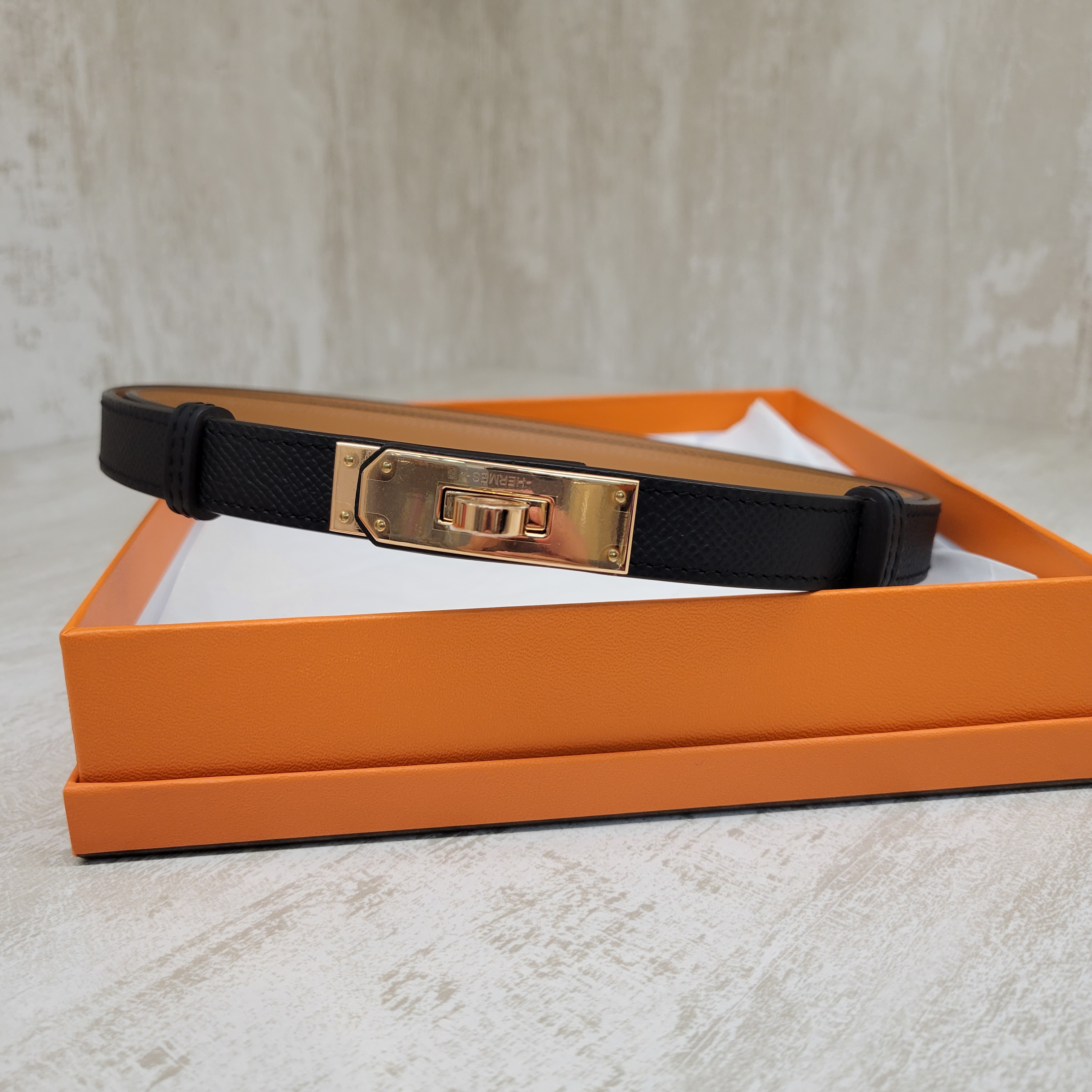 Hermes Kelly belt noir fo  黑色玫瑰金扣belt