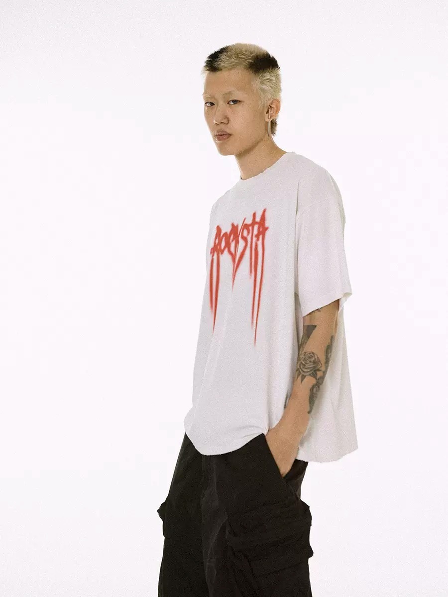 ROCKSTA 黑白雙色 噴漆Logo 水洗破壞 T