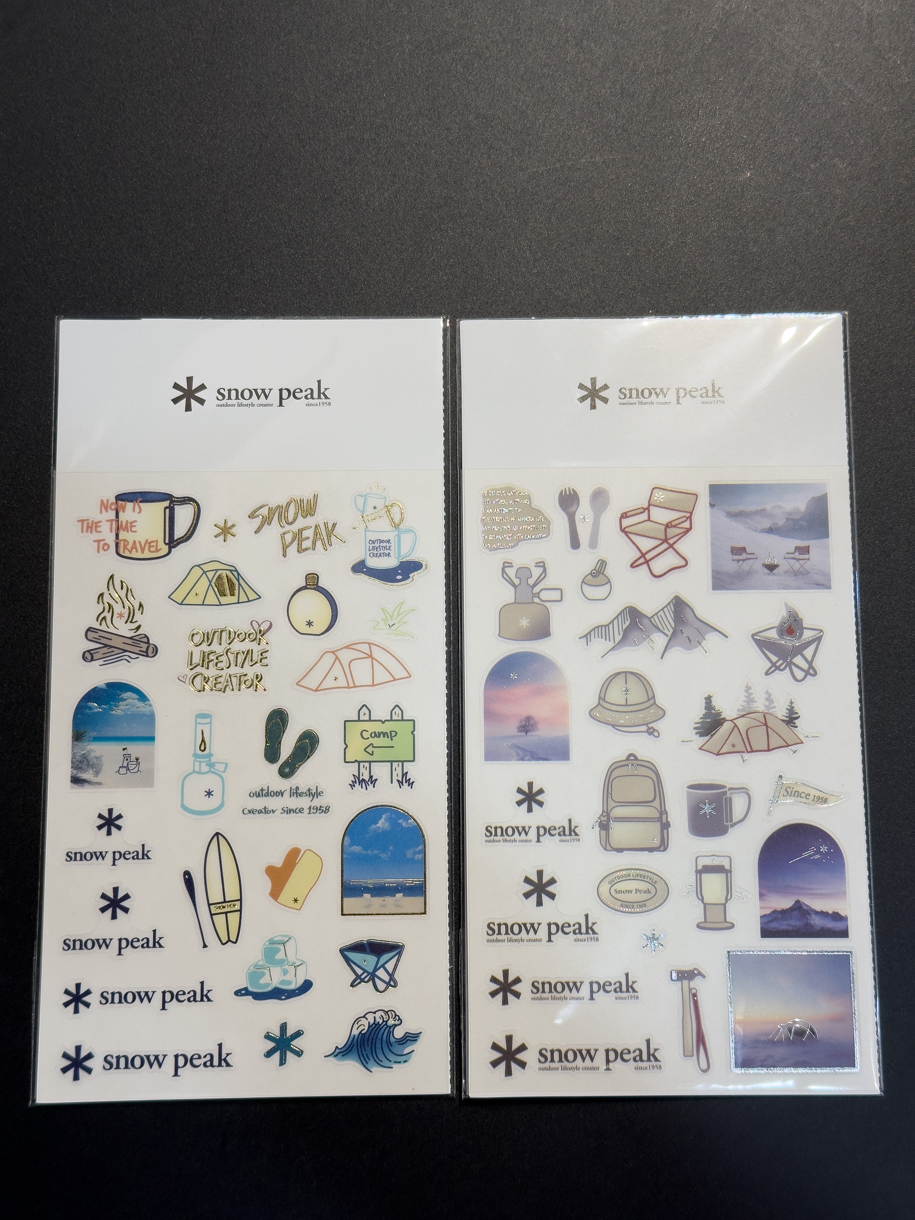 【現貨】SnowPeak 俏皮露營圖像貼紙組 1組4張 露營帳篷 營火 酒壺 拖鞋 logo 海浪冰塊等圖像