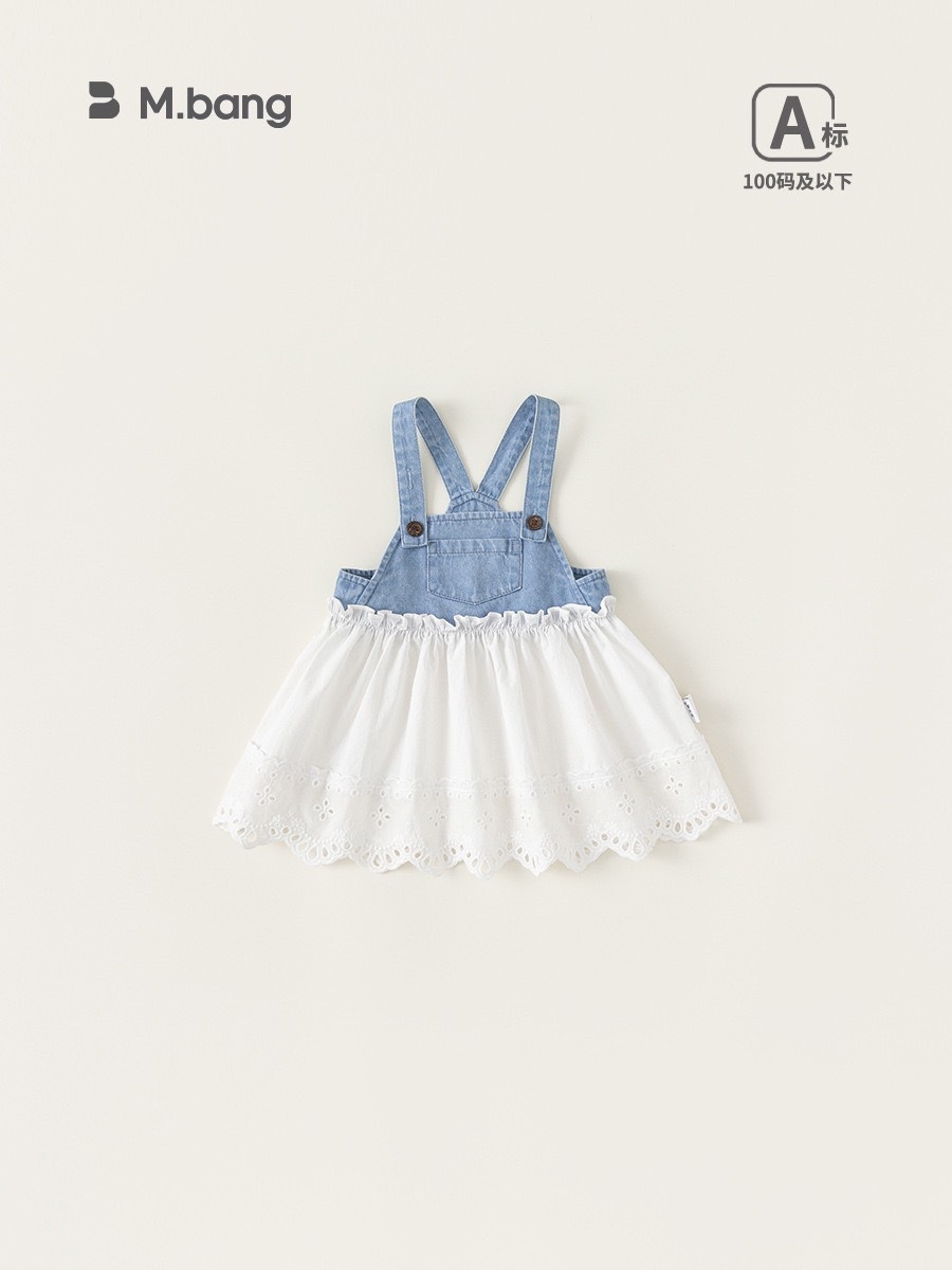 蕾絲拼接牛仔吊帶裙