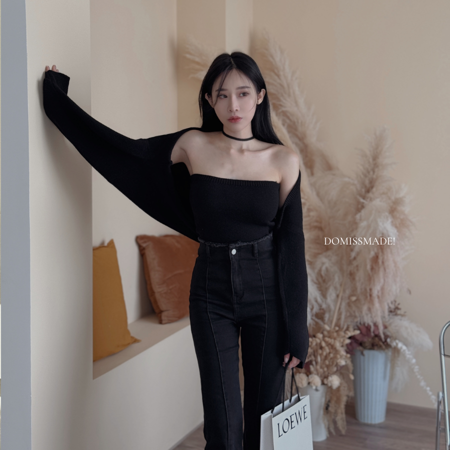 【DOMISS自訂】女神比例3:7 高腰牛仔喇叭長褲-2色 喇叭褲 (現貨)