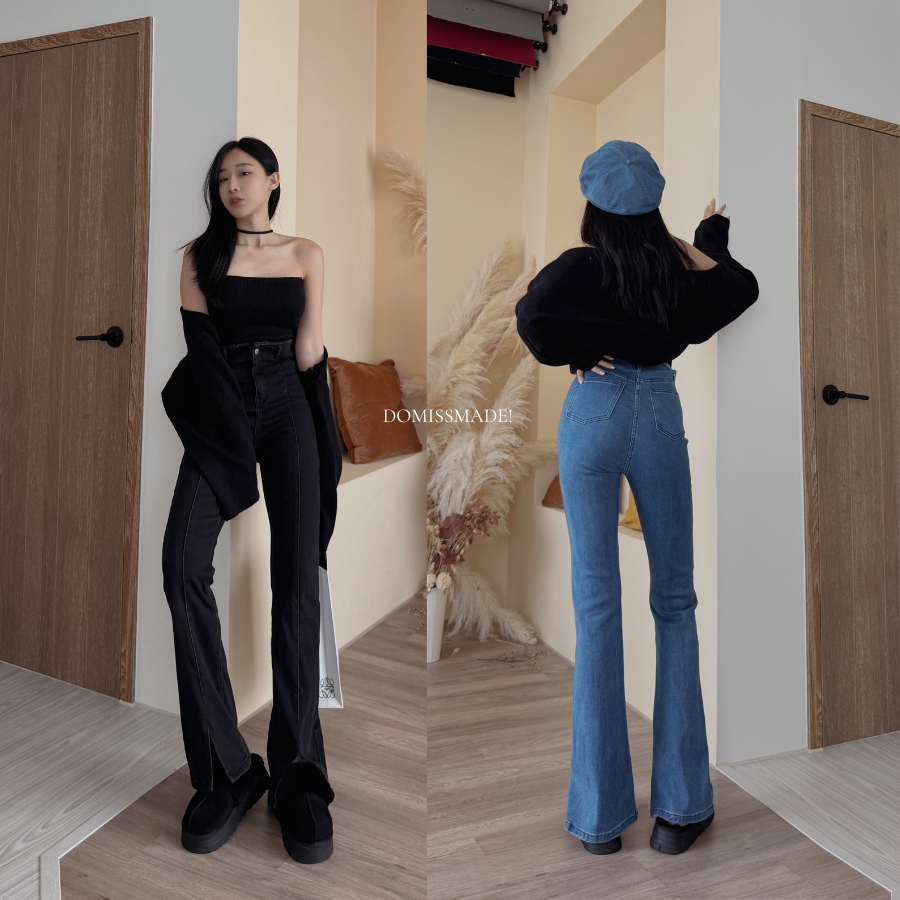 【DOMISS自訂】女神比例3:7 高腰牛仔喇叭長褲-2色 喇叭褲 (現貨)
