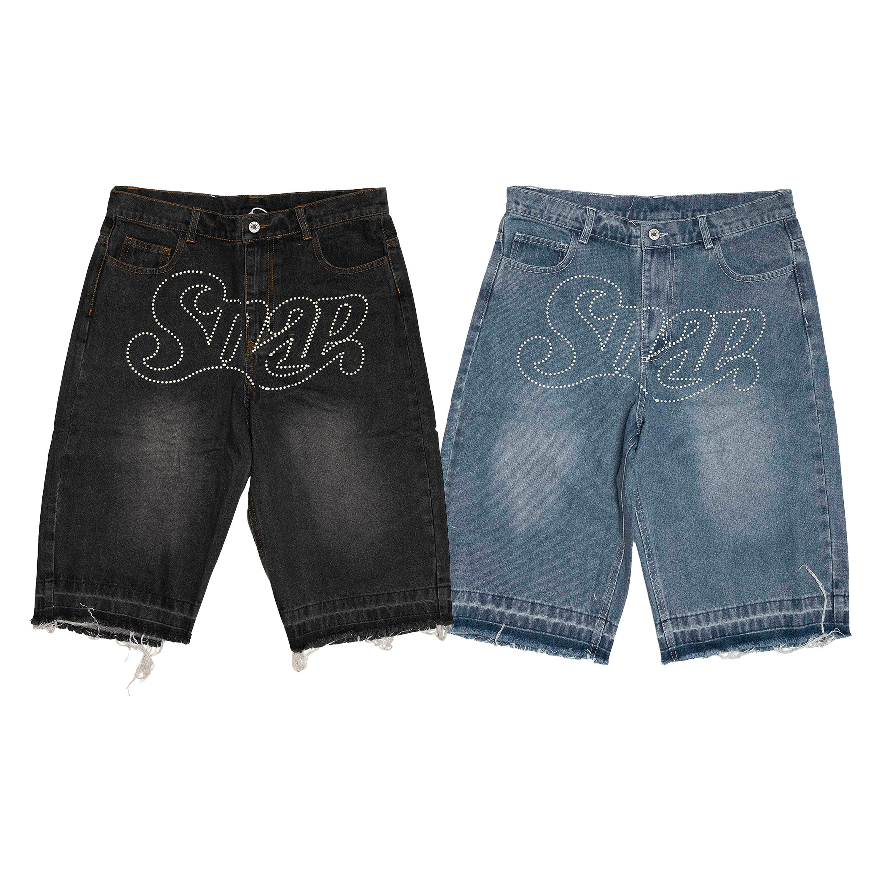 OHSNAP / Frayed Edge Denim Jorts 水洗做舊牛仔七分褲 - 黑色,藍色