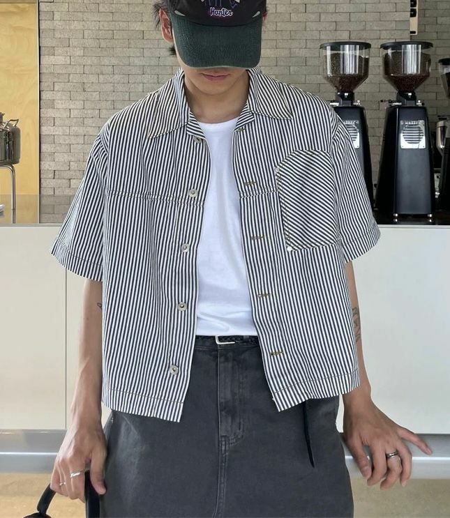 直紋短袖恤衫 And More-042S