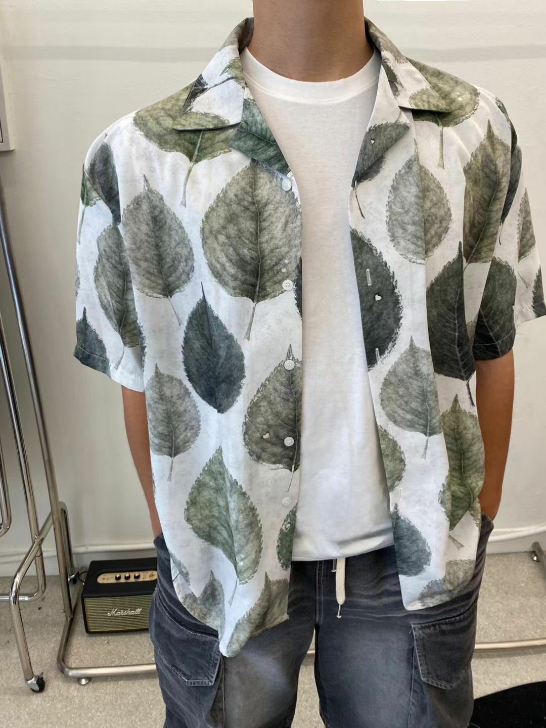 樹葉圖案短袖恤衫 And More-050S