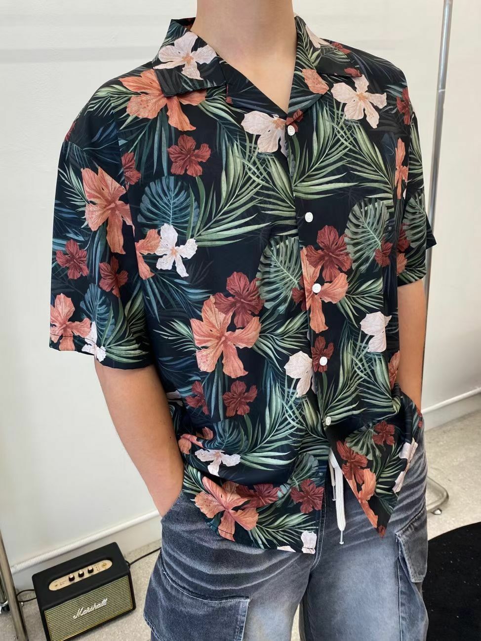 花草圖案短袖恤衫 And More-051S