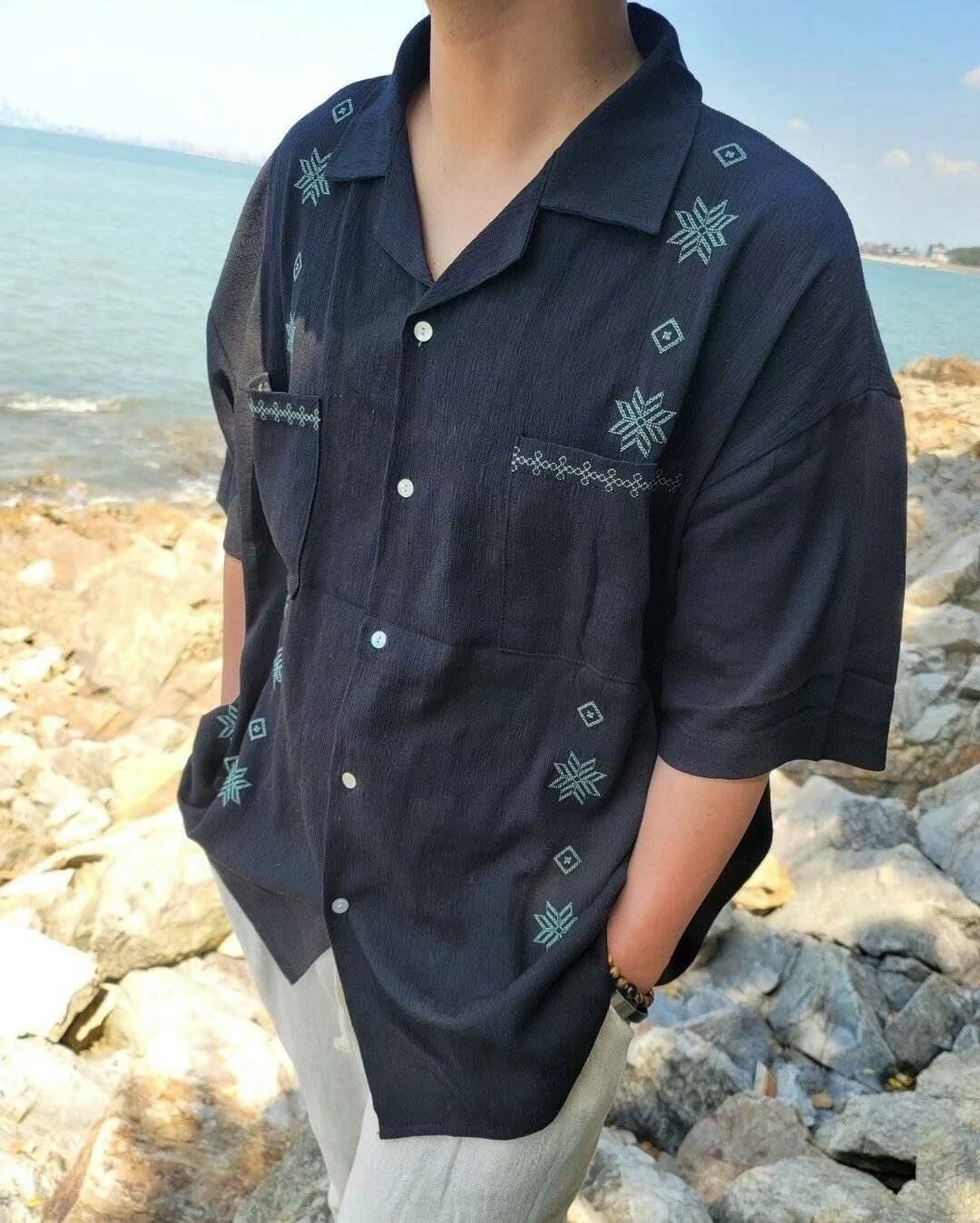 民族花圖案短袖恤衫 S2262