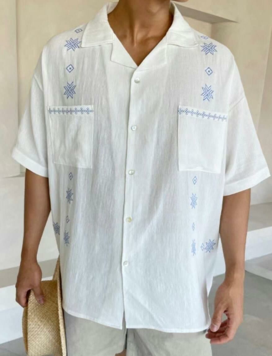 民族花圖案短袖恤衫 S2262