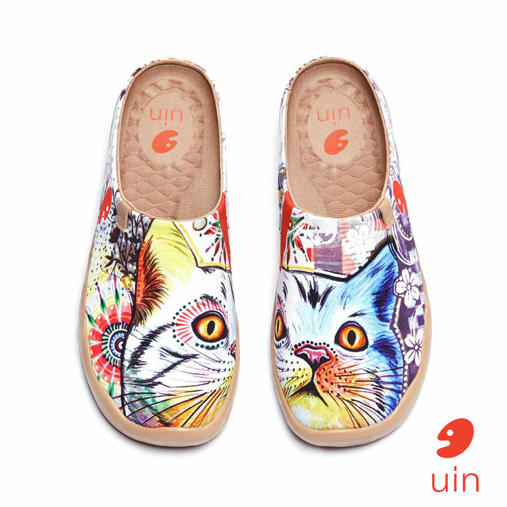 【 Uin 】西班牙原創設計 | 彩虹貓咪 半拖 女鞋 彩繪鞋 休閒鞋 懶人鞋