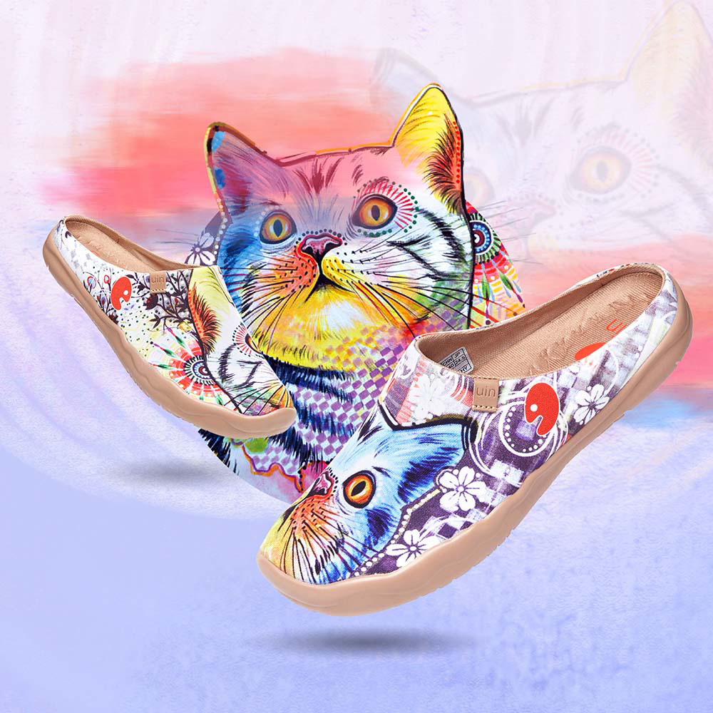 【 Uin 】西班牙原創設計 | 彩虹貓咪 半拖 女鞋 彩繪鞋 休閒鞋 懶人鞋