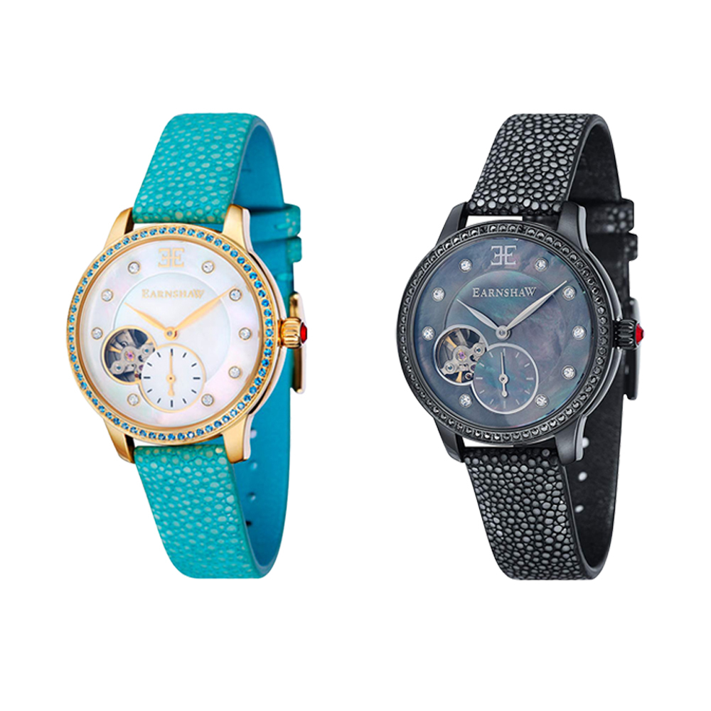 【Thomas Earnshaw 恩梭】 Lady Australis 澳洲女士系列 ES-8029 晶鑽錶圈 施華洛世奇水晶 珍珠母貝錶盤 皮革 機械錶