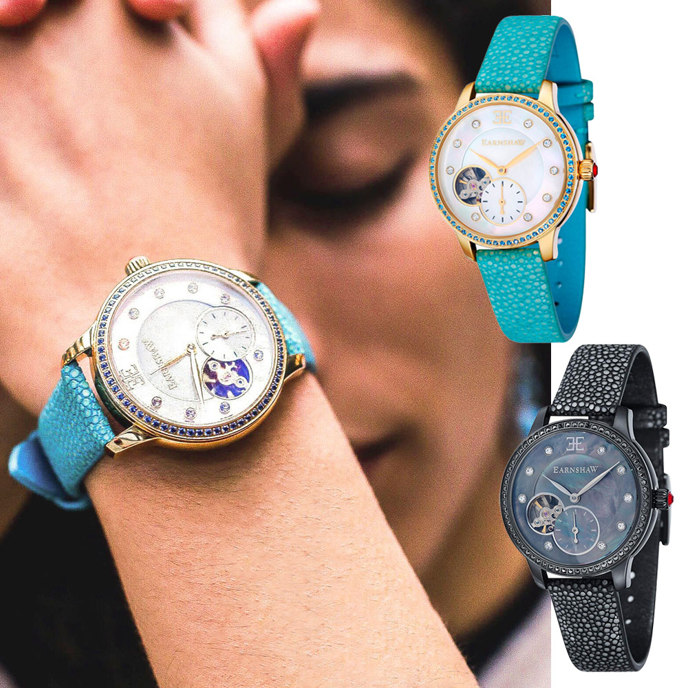 【Thomas Earnshaw 恩梭】 Lady Australis 澳洲女士系列 ES-8029 晶鑽錶圈 施華洛世奇水晶 珍珠母貝錶盤 皮革 機械錶