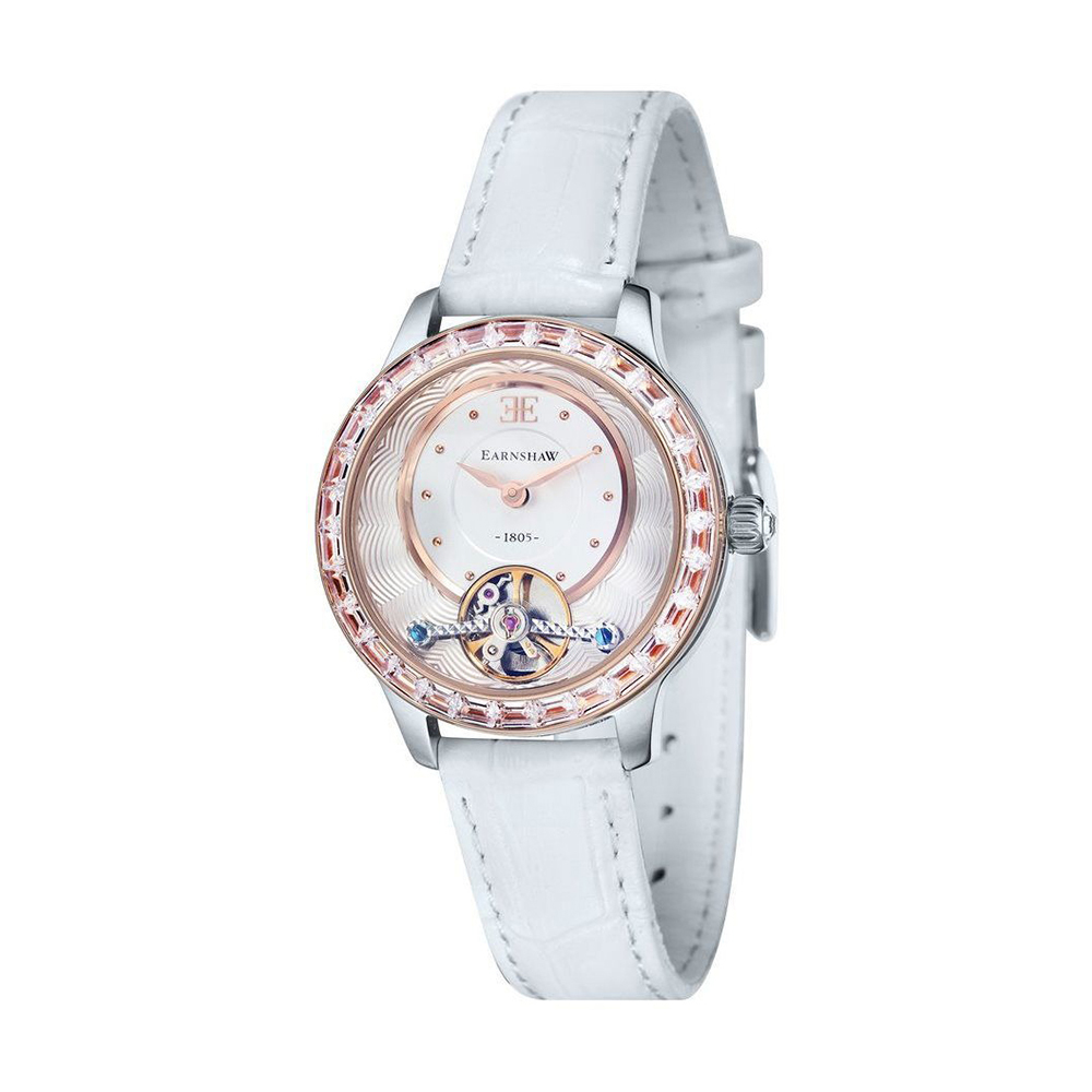 【Thomas Earnshaw 恩梭】 Lady Australis澳洲女士系列 ES-8057-03 優雅 晶鑽 錶圈 玫白 皮革 機械 女士 腕錶 手錶