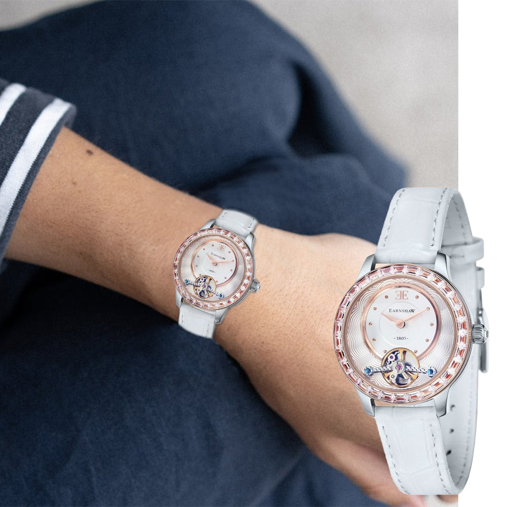 【Thomas Earnshaw 恩梭】 Lady Australis澳洲女士系列 ES-8057-03 優雅 晶鑽 錶圈 玫白 皮革 機械 女士 腕錶 手錶
