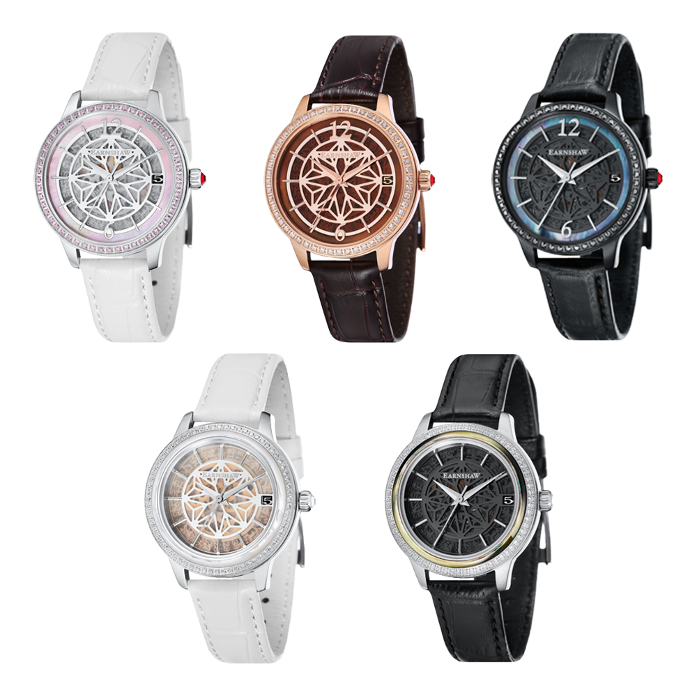 【Thomas Earnshaw 恩梭】 Lady Kew 邱夫人系列 ES-8064 優雅 女士 晶鑽 日期 錶圈 皮革 機械 手錶 腕錶